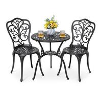 Avestar Ensemble Salon de Jardin 3 Pièces en Aluminium Coulé - Table Bistro avec Trou pour Parasol (Ø 4.5 cm)