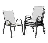 Avestar Lot de 4 chaises empilables Textilène - Résistantes aux intempéries - Terrasse, balcon, piscine - Gris