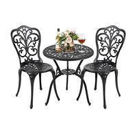 Avestar Salon de Jardin Extérieur 2 Personnes, Ensemble Table Chaise Jardin, Table Ronde de 60 cm en Aluminium Moulé avec Trou de Parasol et 2 Chaises, pour Patio,Balcon, Noir avec Bord Peint en Or