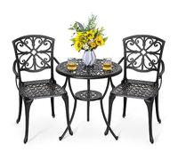 Avestar Salon de Jardin Extérieur 3 Pièces, Ensemble Table Ronde et chaises, Table de 60 cm en Aluminium Moulé avec Trou de Parasol et 2 Fauteuils, pour Jardin, Balcon, Noir avec Bord Peint en Or