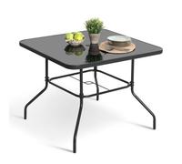 Avestar Table de Jardin Carrée 80 cm avec Trou pour Parasol, Table de Patio Extérieure en Verre Trempé, Noir, Table à Manger pour Balcon, Jardin, Piscine