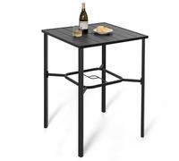 Avestar Table Haute d'extérieur carrée 71 cm avec Trou à Parasol de 4,3 cm, Plateau à Lattes et Structure métallique à revêtement poudré, pour terrasse, Jardin, Cour ou Balcon, Noir