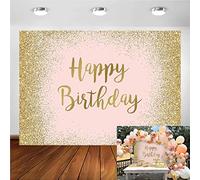 Avezano 2.1x1.5m Rose et Or Rose Joyeux Anniversaire Toile de Fond pour Femmes Filles Paillettes fête d'anniversaire décorations bannière Photographie Fond Photo Stand Accessoires