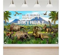 Avezano Bannière dinosaure « Happy Birthday » - Décoration de fête d'anniversaire pour garçon - Thème jungle jurassique - Bannière d'accessoires photo (1,8 x 1,1 m)