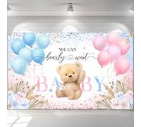 Avezano Boho Bear Toile de fond « We Can Bearly Wait » - Bannière de révélation du sexe - Décorations de fête - 180 x 119 cm