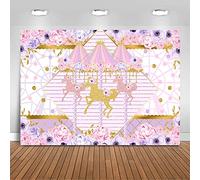 Avezano Carrousel Toile de fond florale pour anniversaire sur le thème du cirque pour fille Décoration de fête d'anniversaire Décoration de cirque de carnaval Toile de fond en vinyle 2,1 x