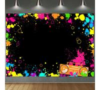 Avezano Fond photo Let's Glow Splatter Glow Neon Party Toile de fond 2,1 x 1,5 m Blacklight Disco Rtro Dance Party Dcoration Fournitures Banni