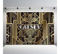 Avezano Gatsby Photographie décors 1920s Photographie Fond Adultes Fête d'anniversaire Noir et Or Mariage Décoration Photos Fond Photo Booth Studio Props (8 pi x 6 pi)
