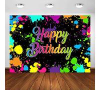 Avezano Neno Toile de Fond phosphorescente pour fête d'anniversaire Graffiti coloré Peinture Fond pour Photographie Birthday Lumière Noire Fournitures de fête d'anniversaire (2,1 x 1,5 m)
