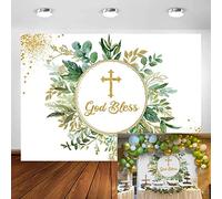 Avezano Que Dieu bénisse la Toile de Fond 2,1 x 1,5 m Première Communion Baptême Décorations de fête de baptême Feuilles Vertes Nouveau-né Baby Shower Photographie Fond