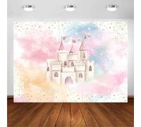 Avezano Toile de Fond Château de Princesse - Aquarelle Pastel Arc-en-Ciel Rose pour Décoration de Fête d'Anniversaire - Bannière pour Photographie (2,1 x 1,5 m)