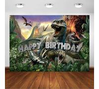 Avezano Toile de fond d'anniversaire dinosaure pour garçon sur le thème des dinosaures jurassiques pour photographie - Bannière d'accessoires pour photomaton (1,8 x 1,2 m)