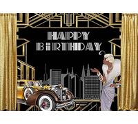 Avezano Toile de fond pour anniversaire Gatsby des années 1920, décoration de fête rétro années 20, décoration de mariage, fournitures de fond pour photomaton (2,4 x 1,8 m)