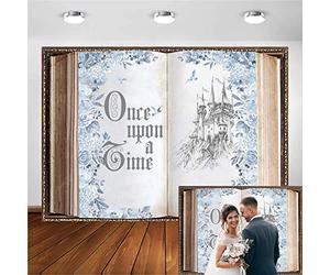 Avezano Toile de fond pour livre de conte de fées Il était une fois château antique de princesse - Décorations de fête d'anniversaire - Toile de fond pour photo - Livre magique romantique pour mariage