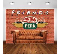 Avezano Toile de fond sur le thème Central Perk - Mur de briques rouges - Pub rétro - Canapé - Café - Fond de photographie d'anniversaire - Décoration pour fête d'anniversaire pour hommes, femmes et