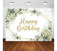 Avezano Toile de Fond Verdure pour fête d'anniversaire - Feuilles Vertes d'eucalyptus - Pois dorés - Décoration de fête d'anniversaire - Décoration de Cabine Photo (3 x 2,5 m)