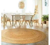 Avgari Creation Tapis en jute naturel tressé à la main de forme ronde Beige 210 x 210 cm