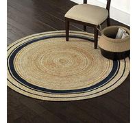 Avgari Creation Tapis rond réversible 100 % jute naturelle avec ligne noire tressée à la main (240 x 240 cm)