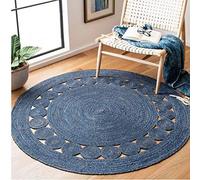Avgari Creation Tapis rond tressé à la main réversible en jute naturelle avec motif cercles (bleu, 120 x 120 cm)