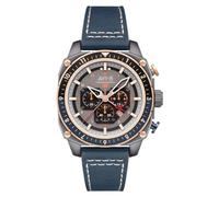 AVI-8 Hawker Hunter Atlas Montre chronographe double temps avec bracelet en cuir pour homme 44 mm, gris charbon