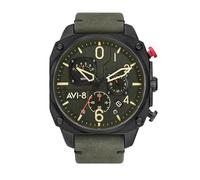 AVI-8 Hawker Hunter AV-4052 Montre chronographe à Quartz Japonais pour Homme avec Bracelet en Cuir, Caoutchouc ou Acier Inoxydable 45 mm, Vert, Moderne