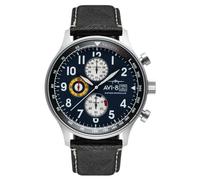 AVI-8 Hawker Hurricane Montre chronographe Classique avec Bracelet en Cuir pour Homme 43,5 mm AV-4011, Noire de Nuit, Sangle