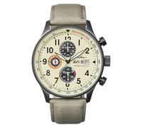 AVI-8 Hawker Hurricane Montre pour Homme - Boîtier en Acier Inoxydable de 43,5 mm, Mouvement à Quartz Japonais, Bracelet en Cuir, Chronographe Militaire Classique, Beige Crème - AV-4011-0C
