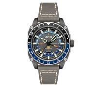 AVI-8 Montre automatique Hawker Hunter Atlas GMT pour homme avec bracelet en cuir 44 mm AV-4122, Gris