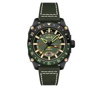 AVI-8 Montre automatique Hawker Hunter Atlas GMT pour homme avec bracelet en cuir 44 mm AV-4122, Vert amazone, Atlas GMT Automatique