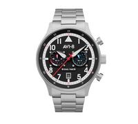 AVI-8 Montre Hawker Hurricane Rangoon Acier Carey Dual Time, Argent, Bracelet, Argent, Bracelet