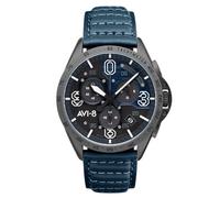 AVI-8 Montre pilote pour homme P-51 Mustang Blakeslee avec chronographe japonais Meca Quartz 43 mm avec bracelet en cuir ou acier inoxydable AV-4077, bleu, Sangle