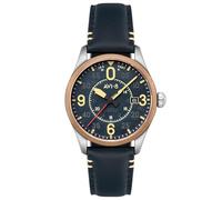 AVI-8 Spitfire Smith AV-4090 Montre automatique pour homme avec bracelet en cuir 42 mm, Bleu vieilli