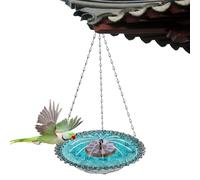 Avian Oasis - Suspended Water Basin, Sun Powered Spray, Metal Link Hanger, Backyard Landscaping Feature, Garden Decoration Category, Round Blue Glass Vessel for Wild Robins Sparrows Hummingbirds