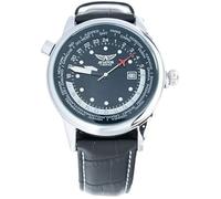 Aviator World Cities 3 Montre à quartz pour homme - Collection aviateurs de vol classique - Bracelet en cuir véritable noir 3 ATM