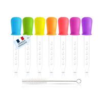 AVIDA · ZEN Pipette Plastique 5ml - 7 Pipettes Graduées + 1 Brosse - Pipette Cuisine - Compte Gouttes en silicone - Pipette Enfant - Pipettes Graduées pour Laboratoire Enfant