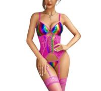 Avidlove Ensemble de lingerie sexy en latex pour femme - Sous-vêtements en cuir - Réglable - Jarretière - Soutien-gorge et slip (bas non inclus), multicolore, XL