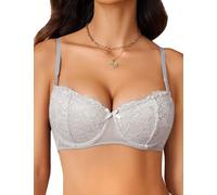 Avidlove Soutien-gorge Dirndl sexy en dentelle transparente à armatures confortable classique balconnet soutien-gorge spaghetti non rembourré sous-vêtement quotidien, gris, L