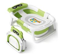 AVIDOR Baignoire pliable pour nouveau-né à tout-petit, durable et essentielle pour bébé, baignoire de voyage portable avec coussin doux, suspension antidérapante et amovible (vert)