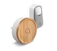 Avidsen Bamboo, Carillon Sans Fil Sans Pile, Sonnette de Porte Étanche IP44, Portée 150m, 32 Mélodies, Design Bois Bambou, Plastique Recyclé, Prise Secteur, Écologique, Installation Facile, Blanc