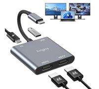 Avigers 4 en 1 Hub/Adaptateur, USB C vers Dual-HDMI Adapter, (2 HDTV, PD, USB 3.0) Port pour Ordinateurs Portables, Tablettes, etc (Seul hdmi 4K@60HZ Ou Deux hdmi 4K@30Hz)