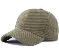 Avilego Casquette de baseball unisexe en velours côtelé vintage couleur unie réglable pour voyage en plein air, Vert kaki, taille unique