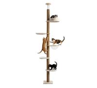 Avilia - Arbre à chat au plafond réglable 260-300 cm - Tour verticale gain de place pour chats avec hamac en dôme et niche - Arbre à chat en bois et jute naturelle - Design colonne