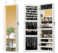 Avilia Armoire à bijoux avec miroir 110 x 37 x 10 cm en MDF ultra robuste - Organisateur de bijoux et accessoires peu encombrants avec fermeture sécurisée à clé, montage mural ou porte