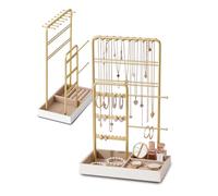 Avilia Boîte à bijoux design moderne en métal et velours - Organisateur avec 16 crochets porte-colliers, 48 fentes pour boucles d'oreilles et tiges pour bracelets - Présentoir bijoux économise de