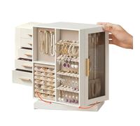 Avilia Boîte à bijoux en velours rotative en MDF, 5 tiroirs, 18 crochets pour colliers, 48 trous pour boucles d'oreilles, 8 fentes pour anneaux - Organisateur 360° bijoux élégant, idée cadeau