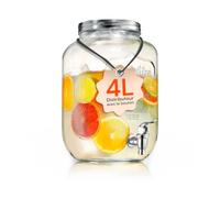 Avilia Distributeur Boisson en Verre 4 L avec Robinet, Fontaine à Cocktail | Fontaine à boisson avec robinet en acier chromé et couvercle en aluminium, jarre pour thé glacé, limonade et jus