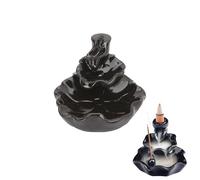 Avilia Ensemble Porte-encens Cascade avec encens et Pinces - Porte encens en céramique Noire, Design élégant pour décoration de Maison et d'étude, Comprend des encens à cône et des Pinces pour Une