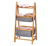 Avilia Étagère de Rangement en Bambou avec 2 paniers à Linge en Polyester et Une étagère, pour Chambre et Salle de Bain, 33 x 45 x 99 cm