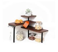 Avilia - Étagère en bois de bambou multi-usages, 3 étagères, structure modulaire - angulaire en acier inoxydable, résistance jusqu'à 4 kg, meuble pour chambre, cuisine, salle de bain, 4 crochets en