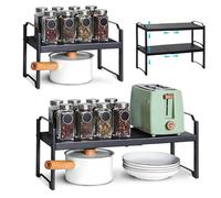 Avilia Étagère Extensible Multi-usages - Support de Cuisine réglable en métal et Plastique Robuste - Capacité de 10 kg - Organisateur de Gain de Place pour Garde-Manger, Cave et Salle de Bain - 53 x